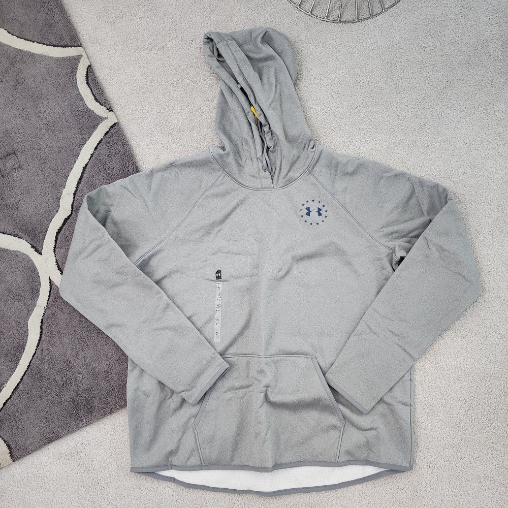 Under Armour Hoodie Womens XL Loose Rival Freedom Flag Coldgear USA Gray 1299263 - Picture 2 of 3
